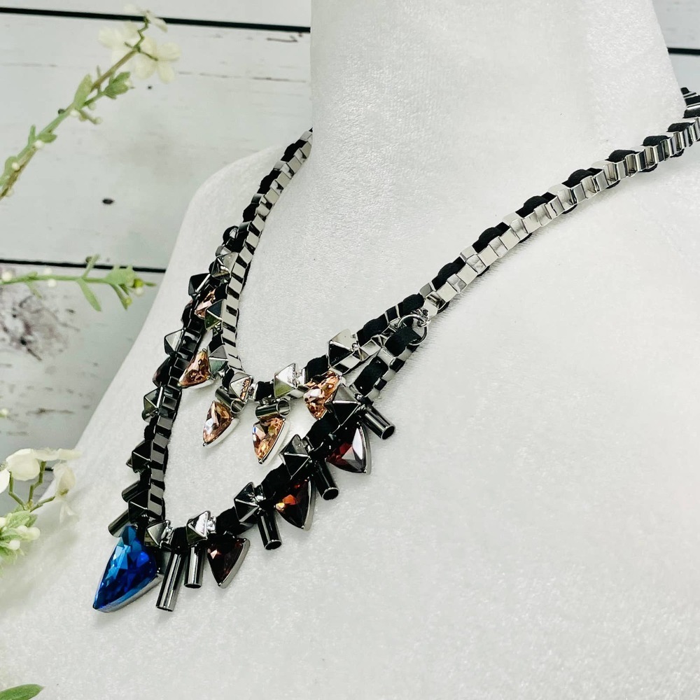 NWT French Connection Silver Chain Necklace with Black, Blue and Pink Accents - Picture 4 of 9